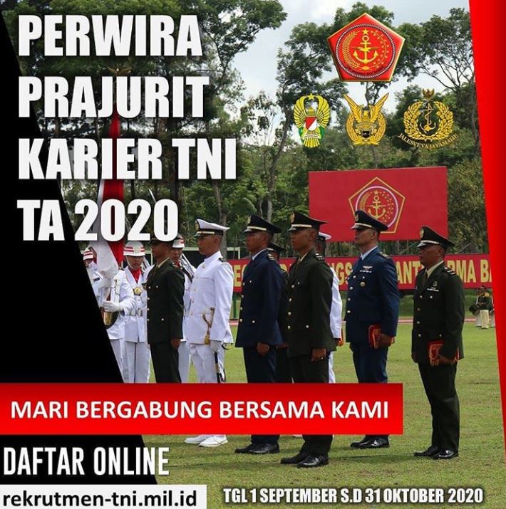 PENERIMAAN CALON PERWIRA PRAJURIT KARIER (Pa PK) TNI SUMBER LULUSAN PERGURUAN TINGGI (REGULER) TA 2020